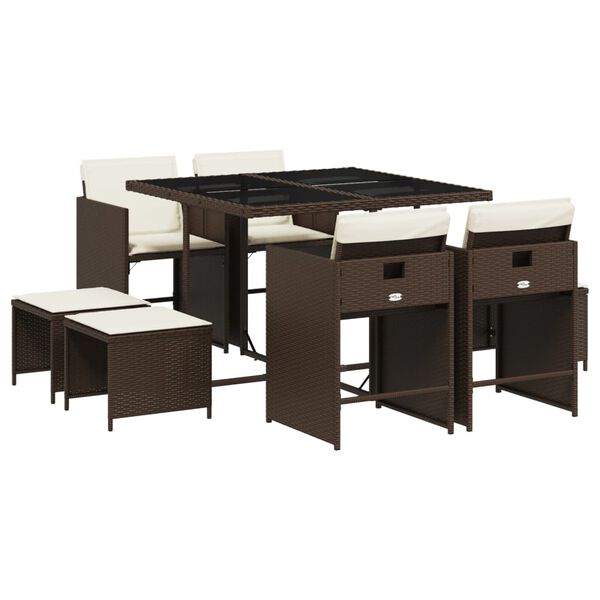 vidaXL 9-osaline aia s&ouml;&ouml;gim&ouml;&ouml;bli komplekt patjadega, pruun, pol&uuml;rotang