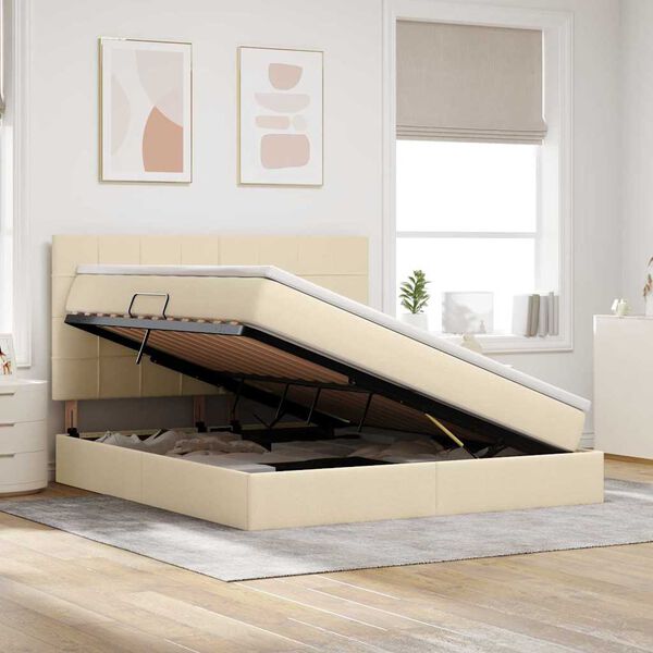 vidaXL Voodi hoiukohaga ja madratsiga Kreem 160 x 200 cm Pol&uuml;ester