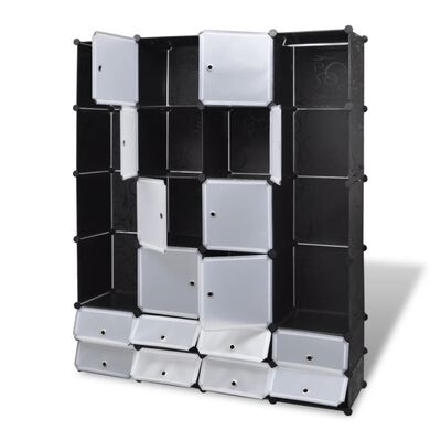 vidaXL modulaarne kapp 18 sektsiooni must ja valge 37 x 146 x 180,5 cm