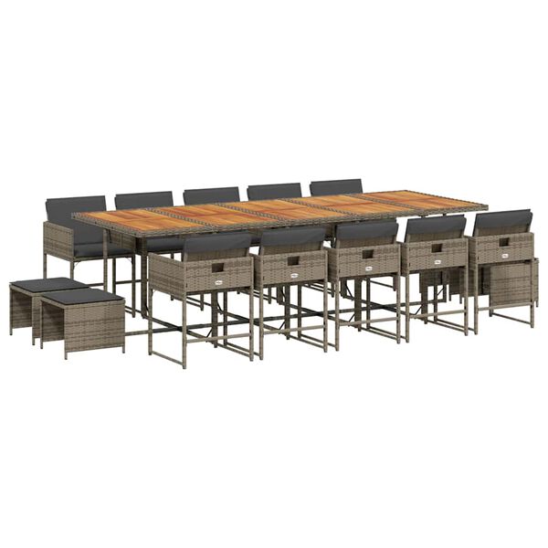 vidaXL 15-osaline aia s&ouml;&ouml;gim&ouml;&ouml;bli komplekt patjadega, hall, pol&uuml;rotang