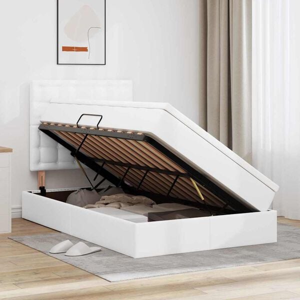 vidaXL Laos voodi madratsiga peaga PUHAS VALGE 120 x 200 cm Kunstnahk