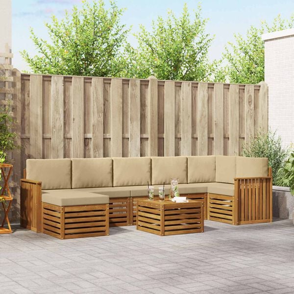 vidaXL Nurgadiivanikomplekt 8 pcs Looduslik ja beež Tugev akatsiapuu