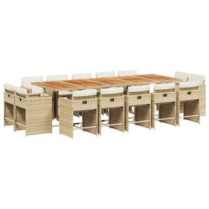 vidaXL 15-osaline aia s&ouml;&ouml;gim&ouml;&ouml;bli komplekt patjadega, beež, PE-rotang