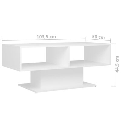 vidaXL kohvilaud, valge, 103,5 x 50 x 44,5 cm puitlaastplaat