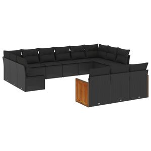 vidaXL 13-osaline aiadiivani komplekt patjadega, must, pol&uuml;rotang