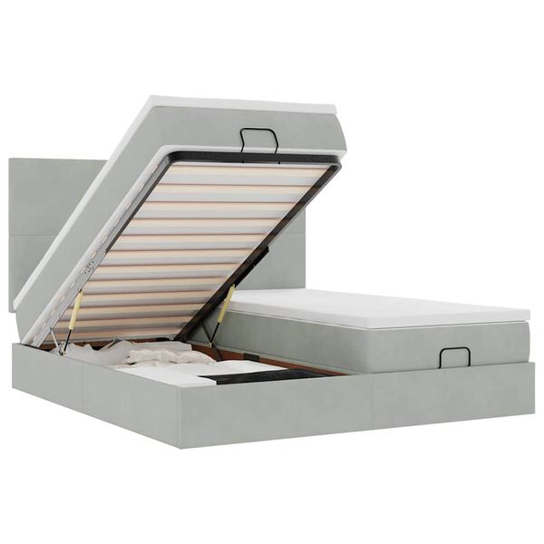 vidaXL Ottomani voodiraam madratsitega, helehall, 160x200 cm, samet