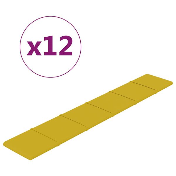 vidaXL seinapaneelid 12 tk, kollane, 90 x 15 cm, samet, 1,62 m&sup2;