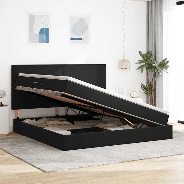 vidaXL LED-valgusega hoiuvoodi madratsiga Must 200 x 200 cm Samet