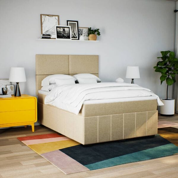 vidaXL kontinentaalvoodi madratsiga, kreemjas, 140x190 cm, kangas