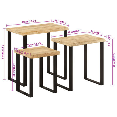 vidaXL üksteise alla mahtuvad lauad 3 tk, naturaalsete servadega