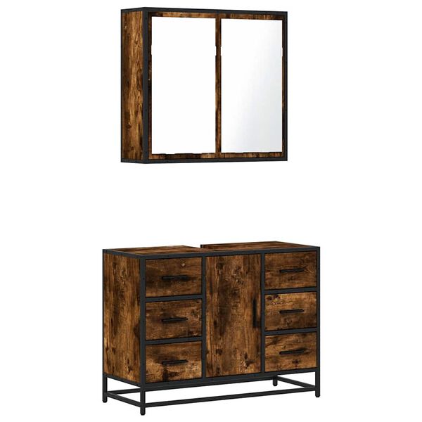 vidaXL 2-osaline vannitoa m&ouml;&ouml;blikomplekt, suitsutatud tamm, tehispuit