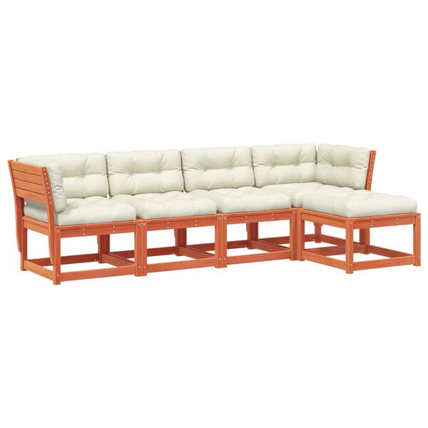 vidaXL 5-osaline aiadiivani komplekt patjadega, vahapruun, männipuit