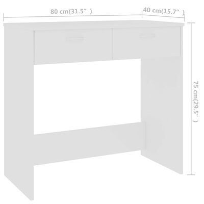 vidaXL kirjutuslaud, valge, 80 x 40 x 75 cm, puitlaastplaat