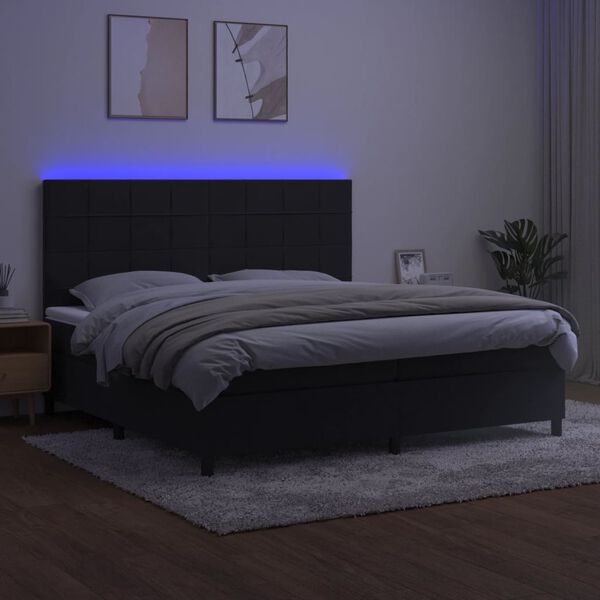 vidaXL kontinentaalvoodi madrats ja LED, must, 200x200 cm, samet