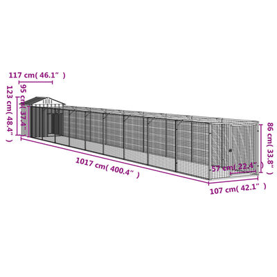 vidaXL koerakuut katusega, helehall, 117x1017x123 cm, teras