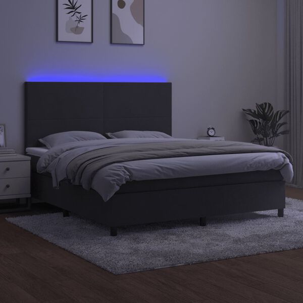 vidaXL kontinentaalvoodi madrats ja LED, tumehall, 180x200 cm, samet