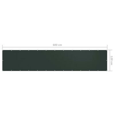 vidaXL rõdusirm, tumeroheline, 120 x 600 cm, oxford-kangas