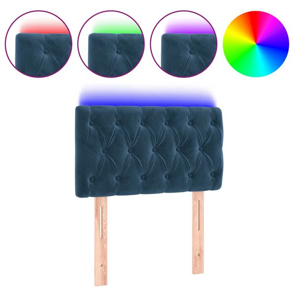 vidaXL LED-voodipeats, tumesinine, 80x7x78/88 cm, samet