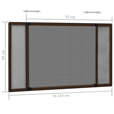 vidaXL laiendatav putukavõrk aknale, pruun (75–143) x 50 cm