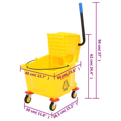 vidaXL ratastega mopiämber koos väänamisalusega, kollane, 36 L, PP