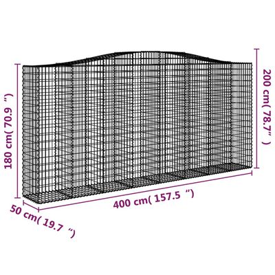 vidaXL kaarekujulised gabioonkorvid 15 tk, 400x50x180/200 cm, raud