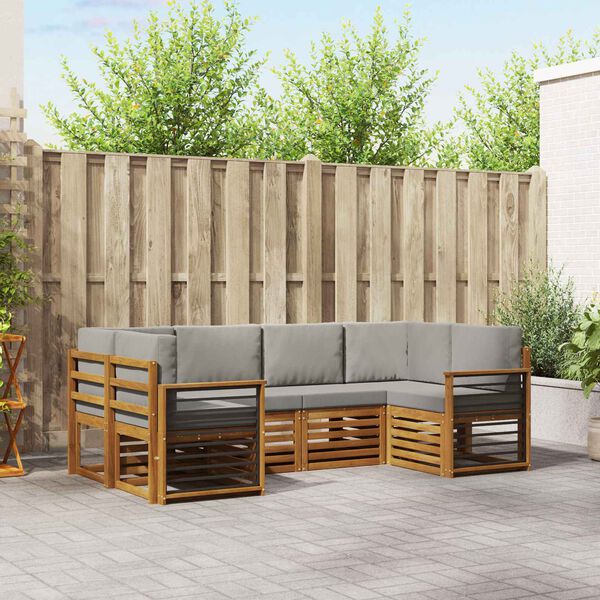 vidaXL Nurgadiivanikomplekt padjaga 6 pcs Looduslik ja Hele Hall