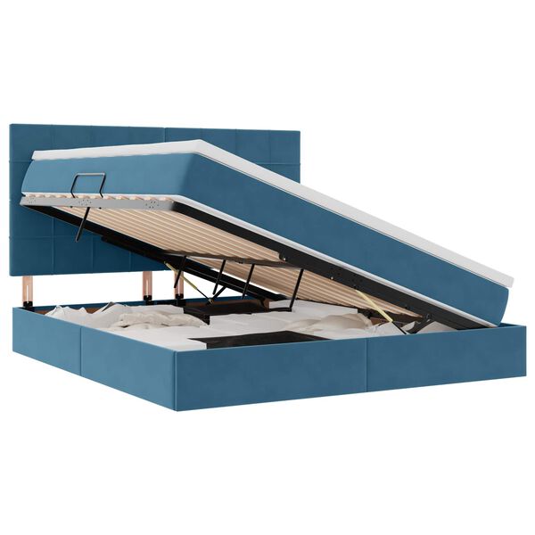 vidaXL Voodi hoiukohaga ja madratsiga Tumesinine 180 x 200 cm Samet