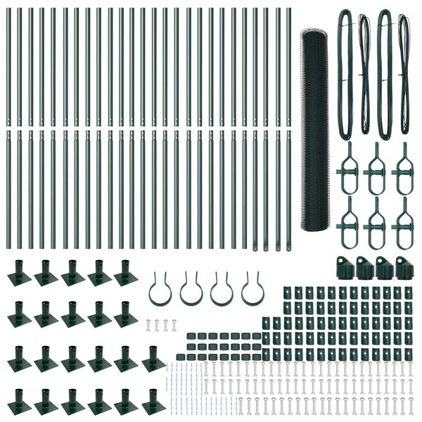 vidaXL Aed koos postidega Roheline 1.2 x 50 m PVC kaetud teras