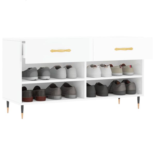 vidaXL jalatsipink, kõrgläikega valge, 102 x 35 x 55 cm, tehispuit