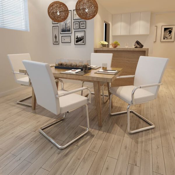 vidaXL vetruvate jalgadega s&ouml;&ouml;gitoolid 4 tk, valge, kunstnahk