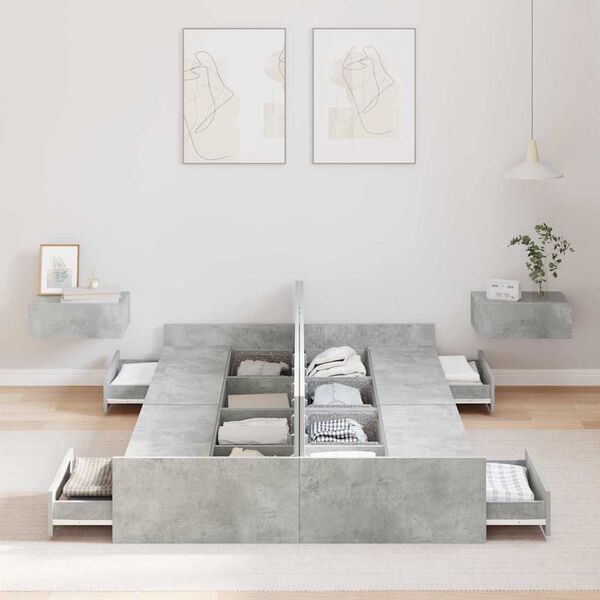 vidaXL Voodi hoiukohaga raam peaga Betoonhall 120 x 190 cm Tehispuit