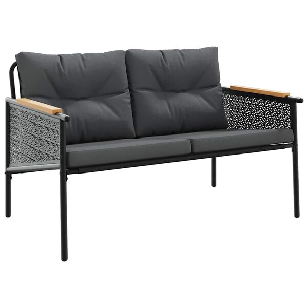 vidaXL 5-osaline r&otilde;du m&ouml;&ouml;blikomplekt patjadega, must, teras