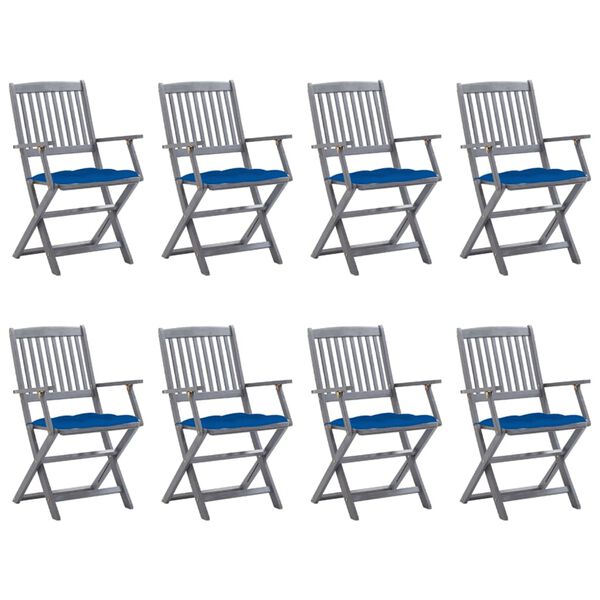 vidaXL kokkupandavad aiatoolid 8 tk patjadega, akaatsiapuit