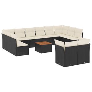 vidaXL 13-osaline aiadiivani komplekt patjadega, must, pol&uuml;rotang