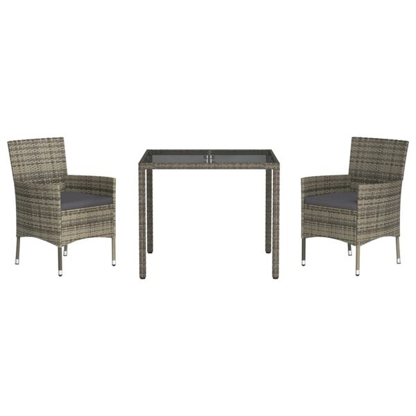 vidaXL 3-osaline aiam&ouml;&ouml;bli komplekt patjadega, hall, pol&uuml;rotang