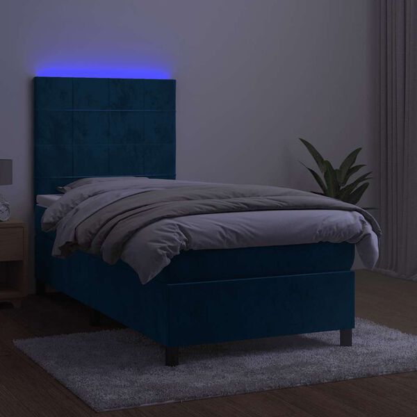vidaXL kontinentaalvoodi madrats, LED, tumesinine, 90x190 cm, samet