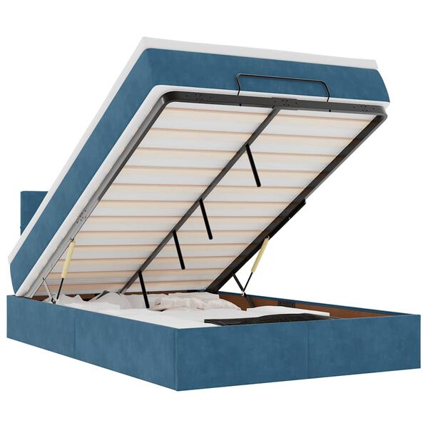 vidaXL Ottomani voodi madratsi ja LED, tumesinine, 120x190cm, samet