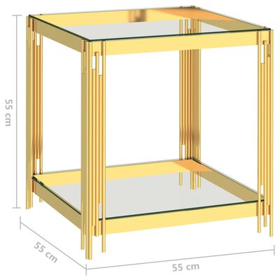 vidaXL kohvilaud kuldne, 55x55x55 cm, roostevaba teras ja klaas