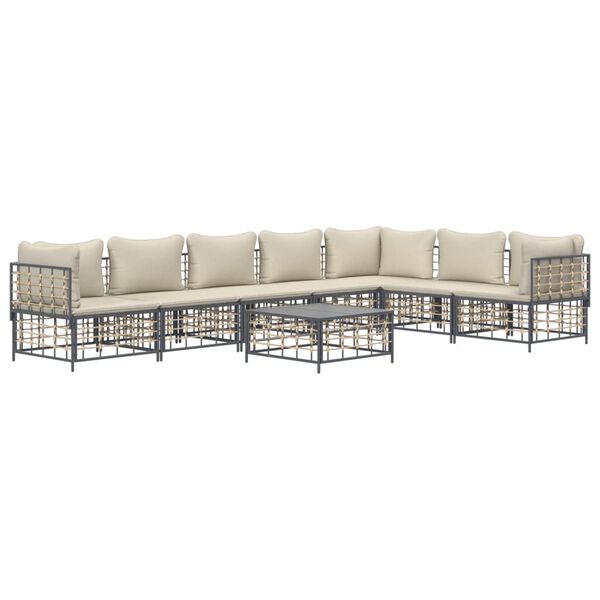 vidaXL 8-osaline aiam&ouml;&ouml;bli komplekt patjadega, antratsiit, pol&uuml;rotang