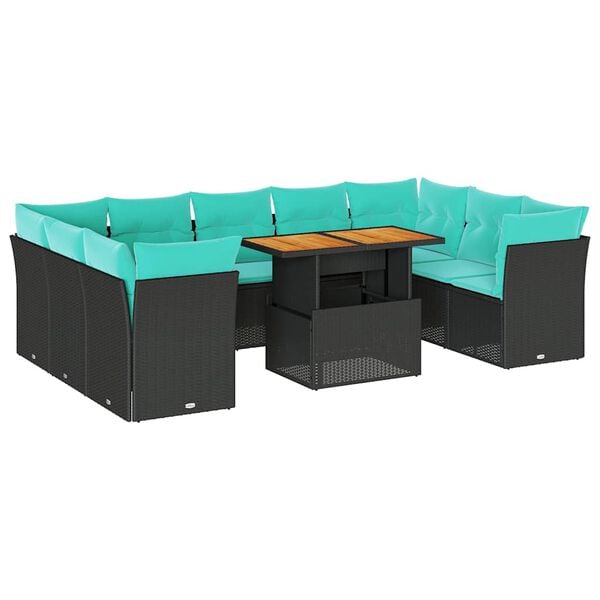 vidaXL 10-osaline aiadiivani komplekt patjadega, must, pol&uuml;rotang