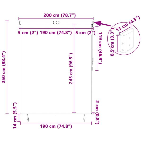 vidaXL Rulookardin kardinatega cream 200 x 250 cm Kangas ja Alumiinium