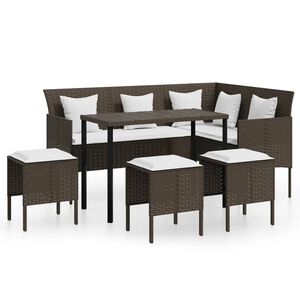 vidaXL 5-osaline L-kujuline diivanikomplekt patjadega,pol&uuml;rotang,pruun