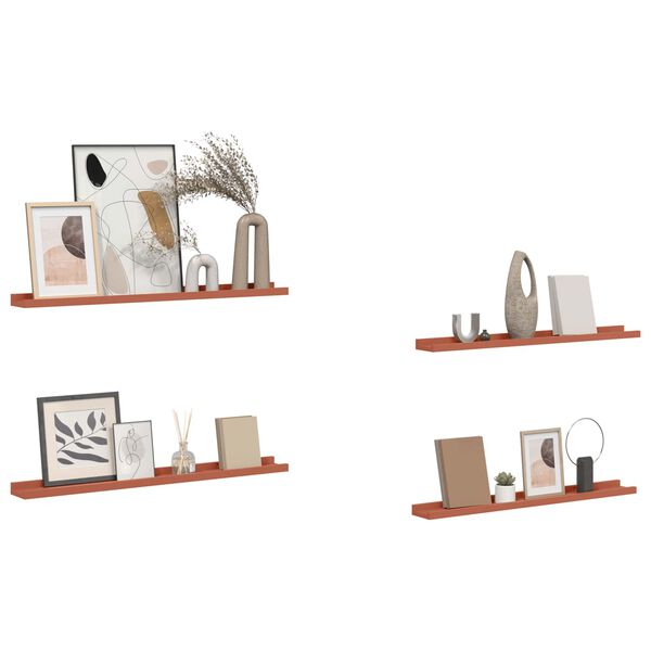 vidaXL Seinariiul riiuliga 4 pcs Punane 80 x 9 x 3 cm Tehispuit