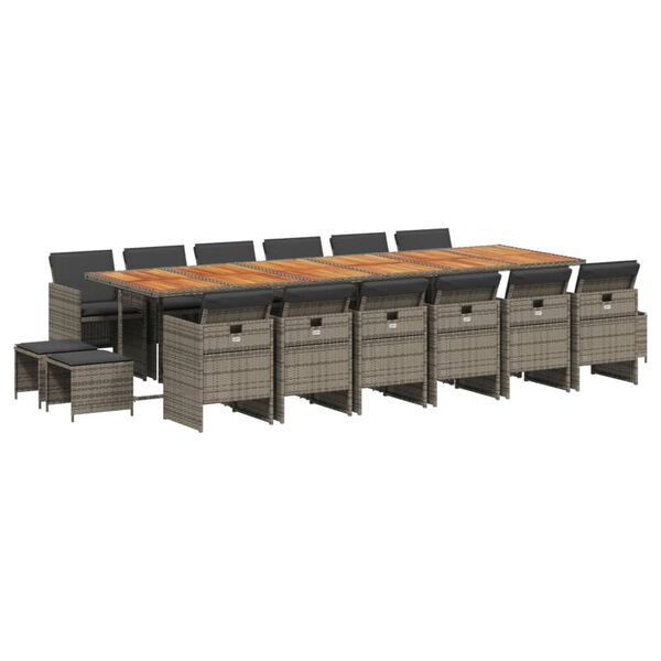 vidaXL 17-osaline aia s&ouml;&ouml;gim&ouml;&ouml;bli komplekt patjadega, hall, pol&uuml;rotang