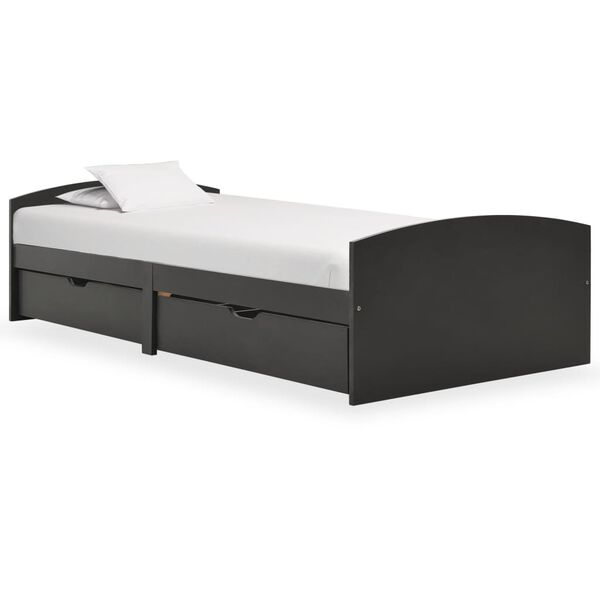 vidaXL voodiraam 2 sahtliga, hall, männipuit, 90 x 200 cm