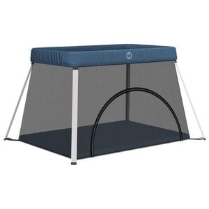 vidaXL beebi mänguaedik madratsiga, tumesinine, linane kangas