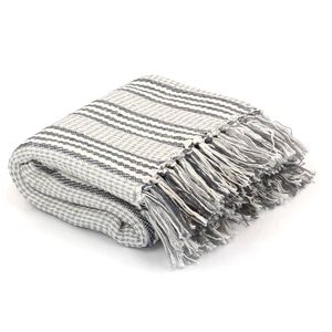vidaXL puuvillane pleed, triibuline, 220 x 250 cm, hall ja valge