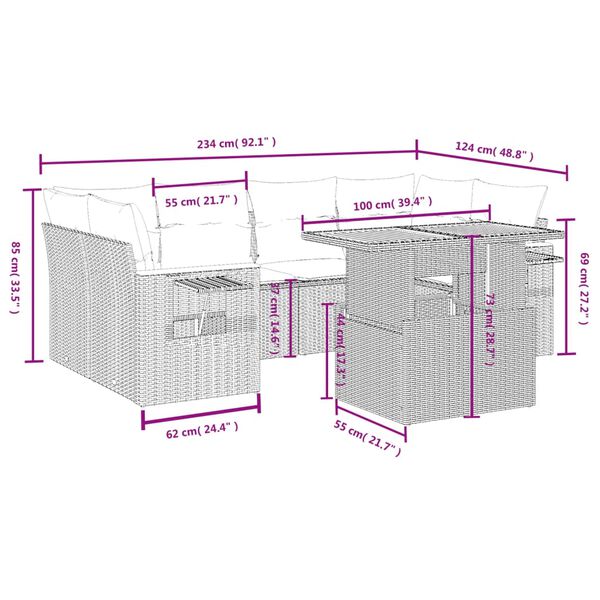 vidaXL 7-osaline aiadiivani komplekt patjadega, hall, pol&uuml;rotang
