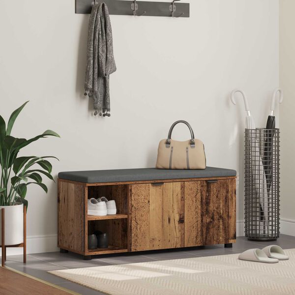 vidaXL Hallipink padjaga riiuliga uksega Vana puit 100 x 38 x 46 cm