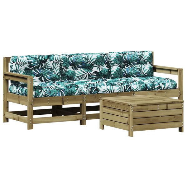 vidaXL 4-osaline aiam&ouml;&ouml;bli komplekt patjadega, immutatud m&auml;nnipuit